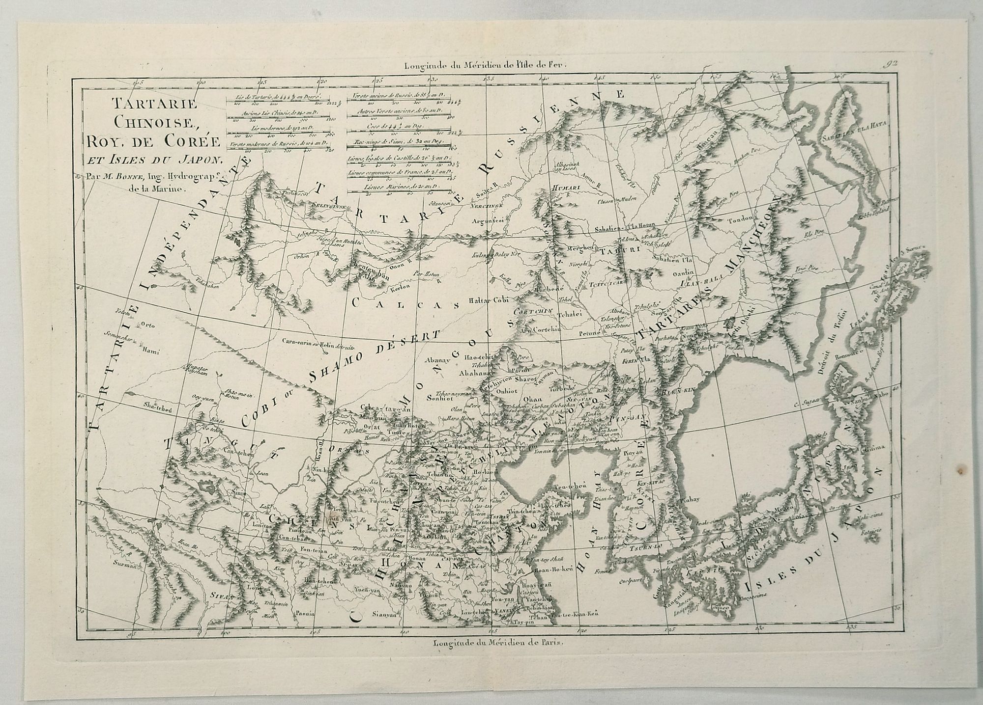 BONNE, R., Tartarie Chinoise, Roy, Coree et Isles du Japon., antique map, old maps