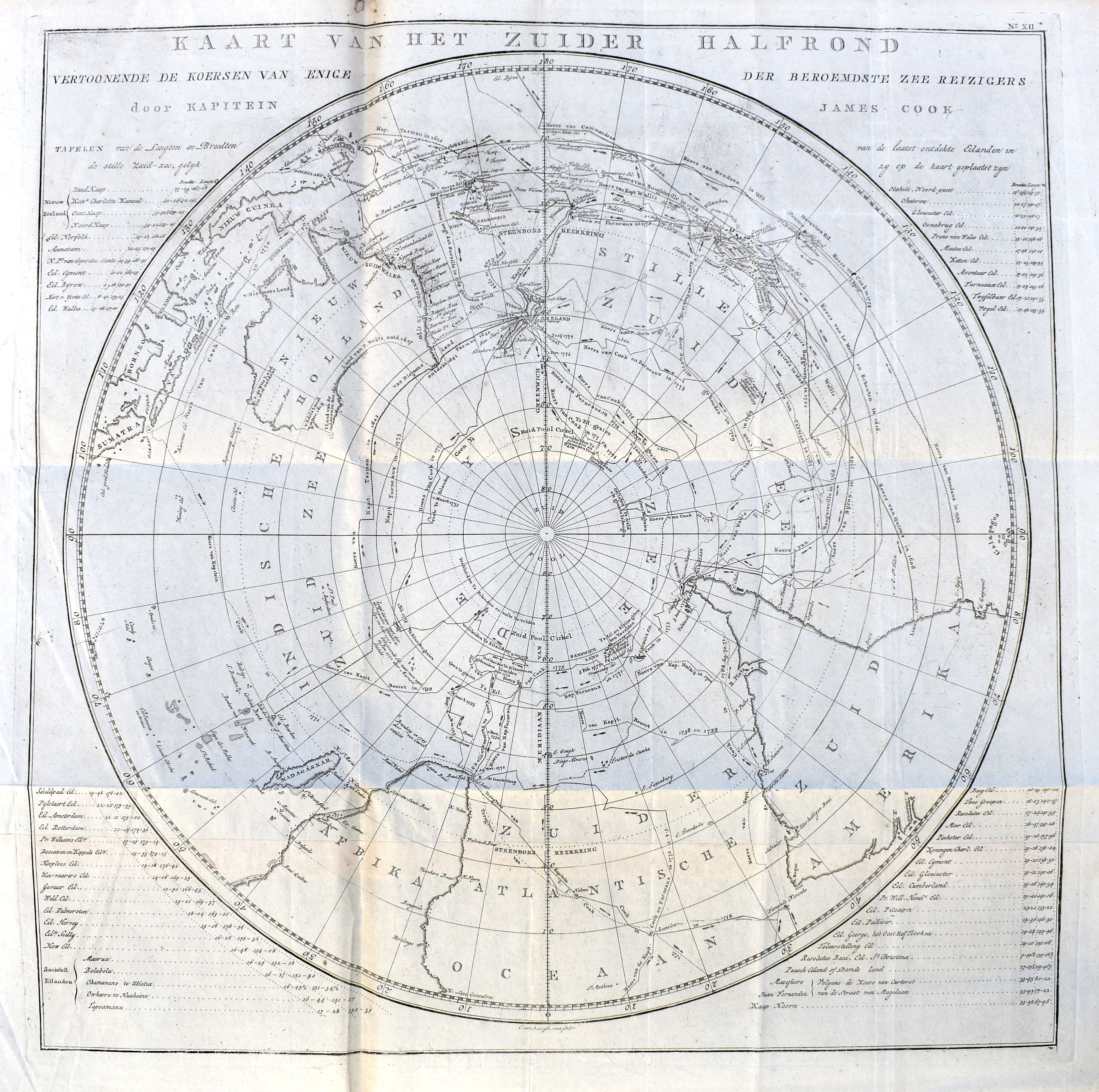 COOK, J., Kaarat van het Zuider Halfrond. . ., antique map, old maps