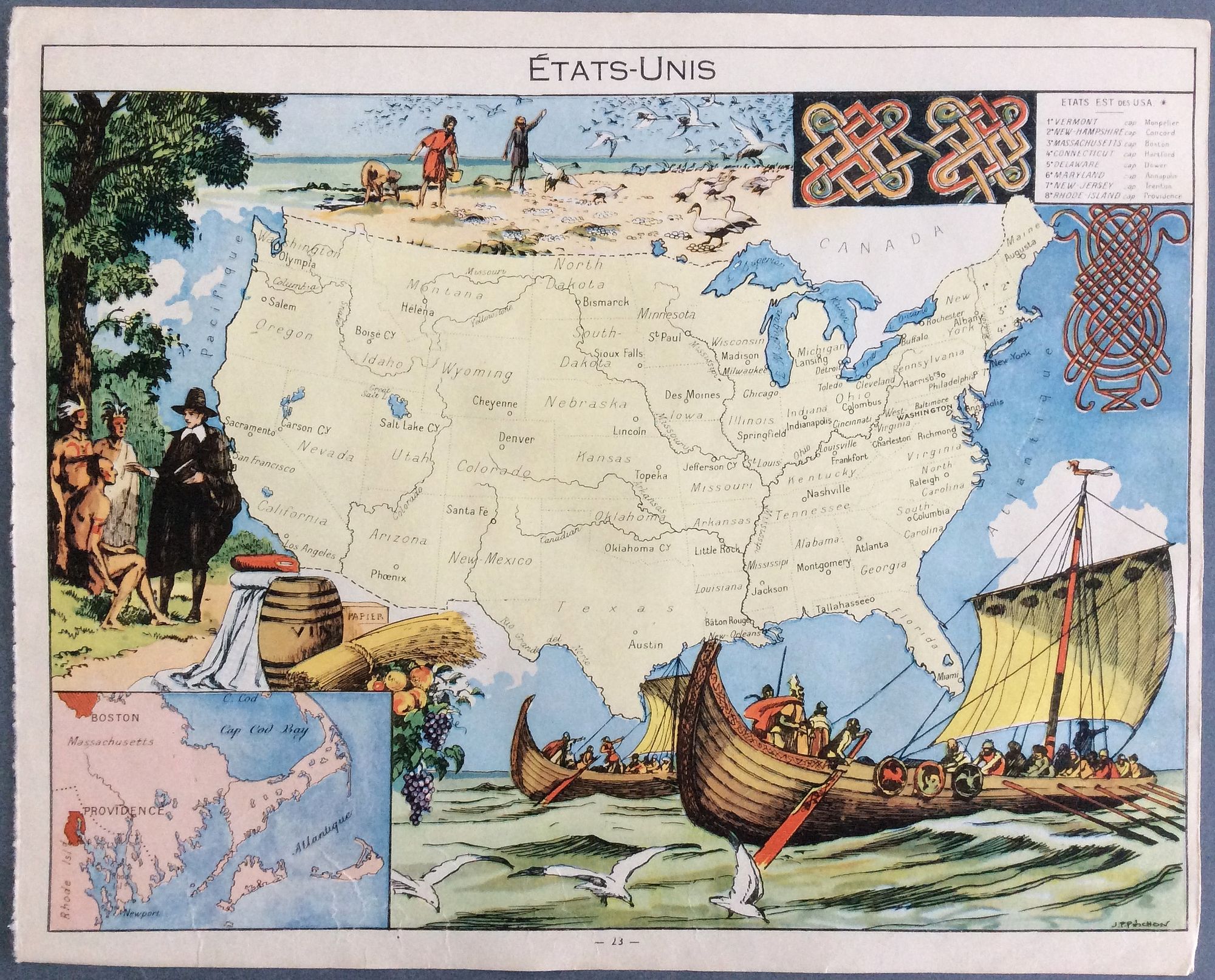 PINCHON, Émile-Joseph Porphyre., (Decorative pictorial map of the United States by Émile-Joseph Porphyre Pinchon.), antique map, old maps