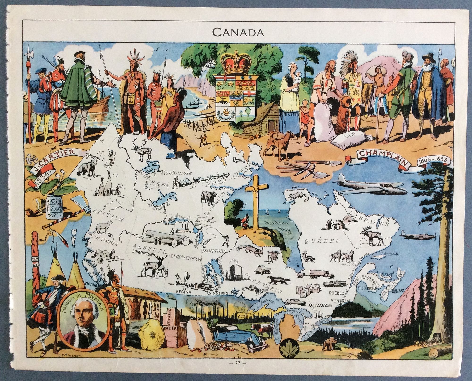 PINCHON, Émile-Joseph Porphyre., (Decorative pictorial map of Canada by Émile-Joseph Porphyre Pinchon.), antique map, old maps
