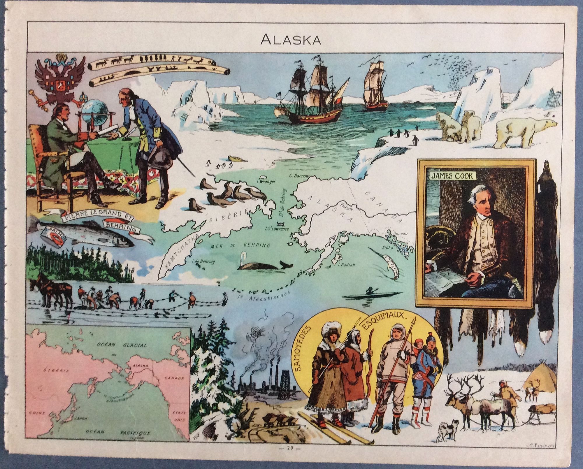PINCHON, Émile-Joseph Porphyre., (Decorative pictorial map of Alaska by Émile-Joseph Porphyre Pinchon.), antique map, old maps