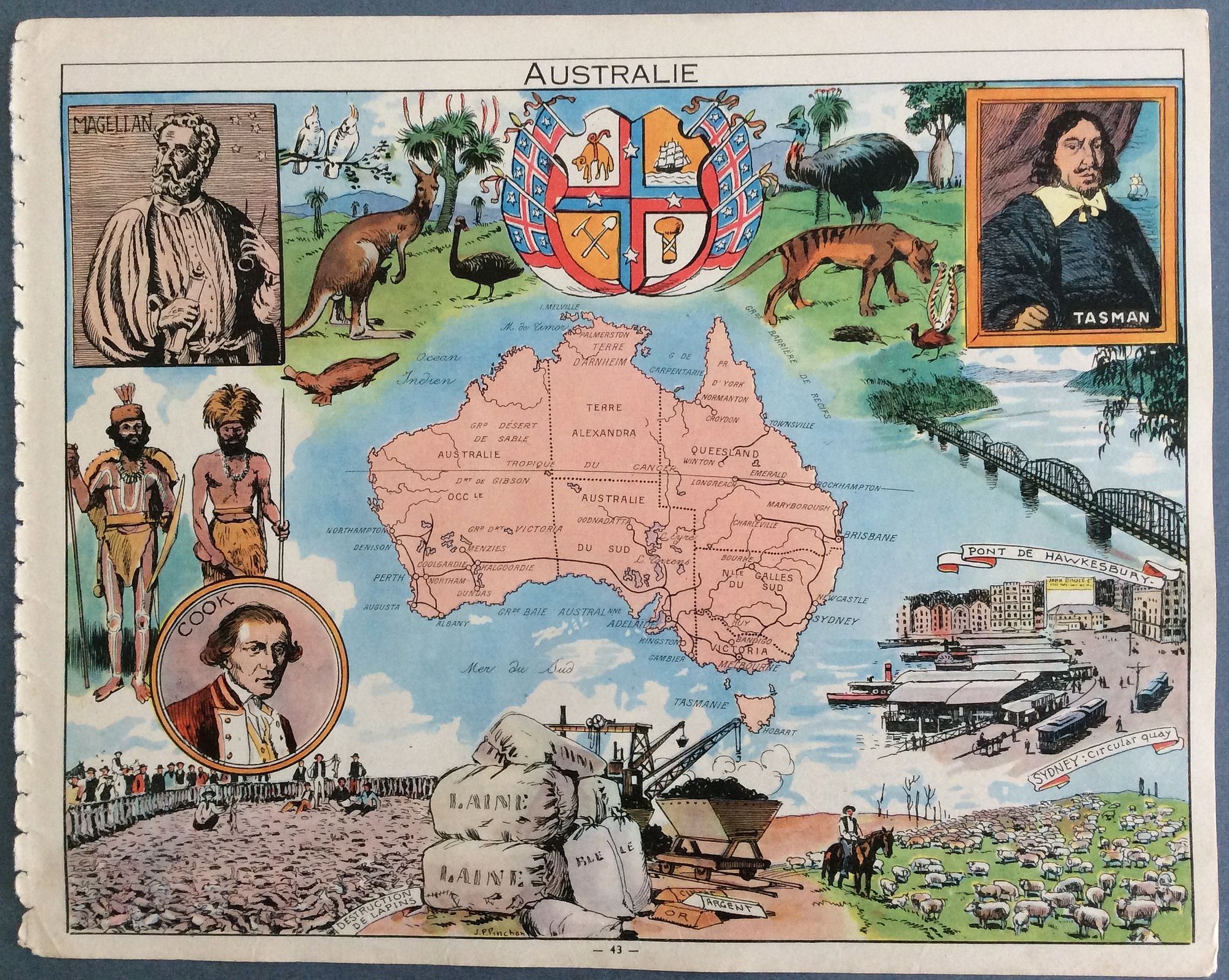 PINCHON, Émile-Joseph Porphyre., (Decorative pictorial map of Australia by Émile-Joseph Porphyre Pinchon.), antique map, old maps