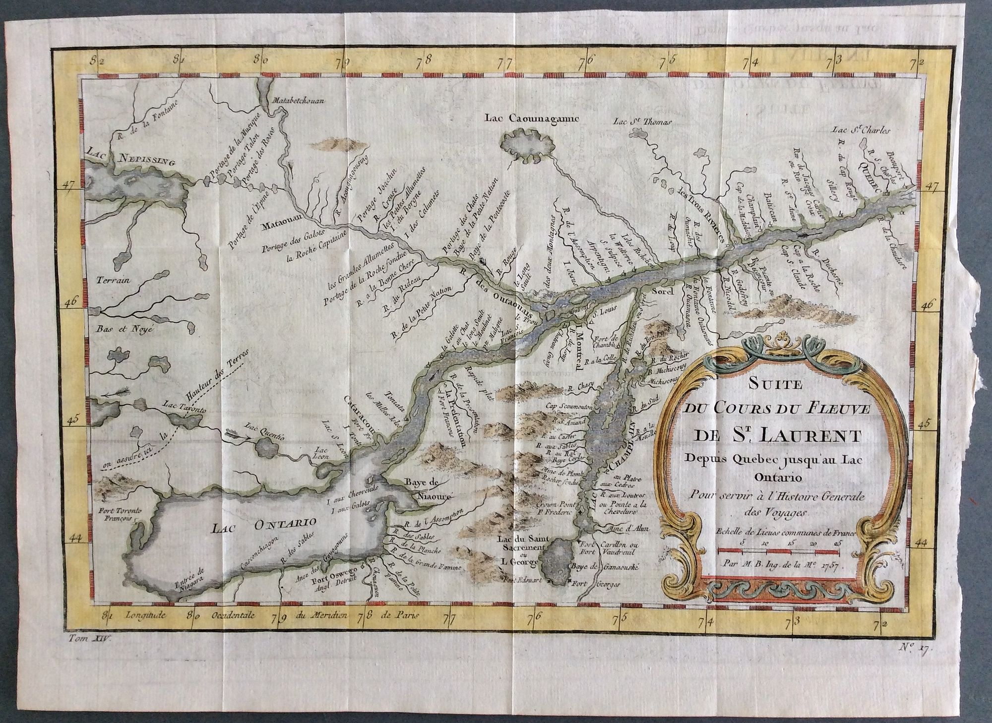 BELLIN, Jacques-Nicolas., Suite Du Cours Du Fleuve De St. Laurent Depuis Quebec jusqu au Lac Ontario., antique map, old maps