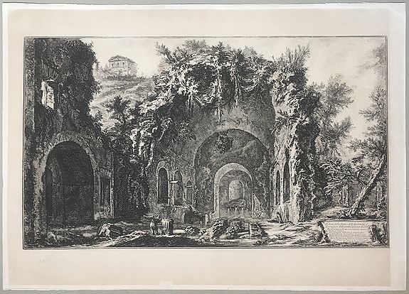 PIRANESI, Giovanni Battista, Veduta della fonte e delle Spelonche d'Egeria fuor della porta Capena or di San Sebastiano… Tempio di Bacco, or di S. Urbano, antique map, old maps