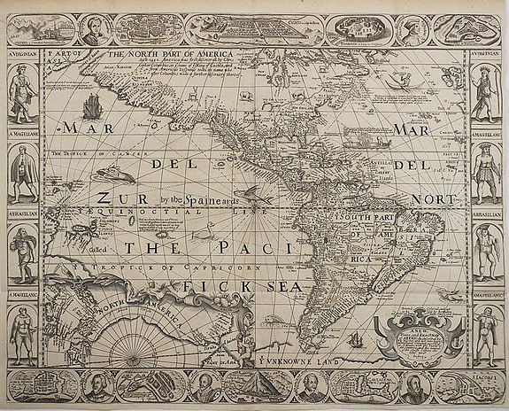 WALTON, R., A New Plaine and Exact Map of America., antique map, old maps