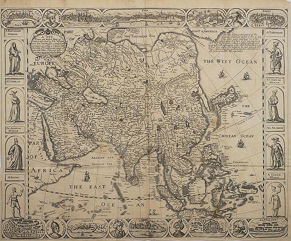 WALTON, R., A New Plaine and Exact Map of Asia., antique map, old maps