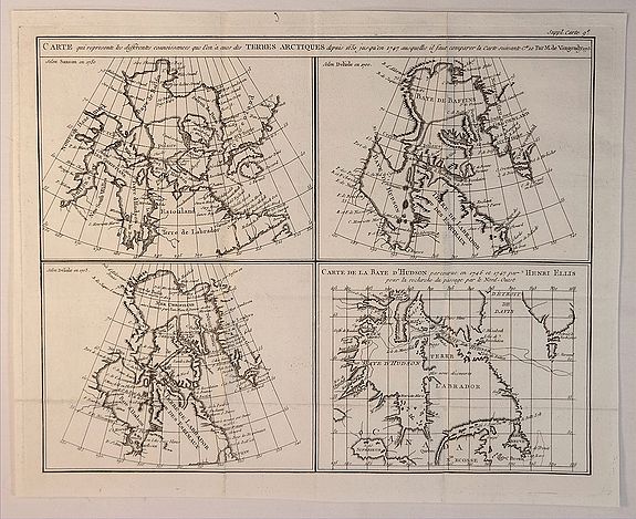 VAUGONDY, Robert de., Carte Qui Represente les Differentes Connoissances que Lion Eues des Terres Arctiques. . ., antique map, old maps