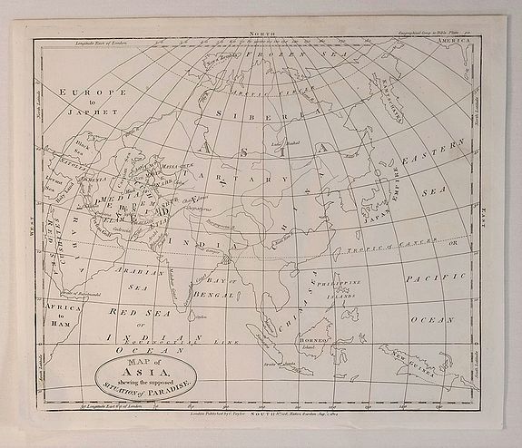 WELLS, E., Map of Asia, Shewing the Supposed Situation of Paradise., antique map, old maps