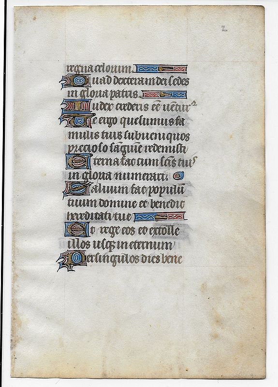 BOOK OF HOURS., Double-sided illustrated manuscript page from a XV-century Book of Hours on vellum., antique map, old maps