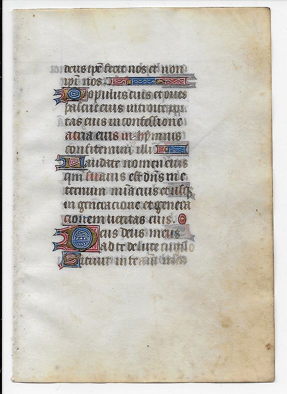 BOOK OF HOURS., Double-sided illustrated manuscript page from a XV-century Book of Hours on vellum., antique map, old maps
