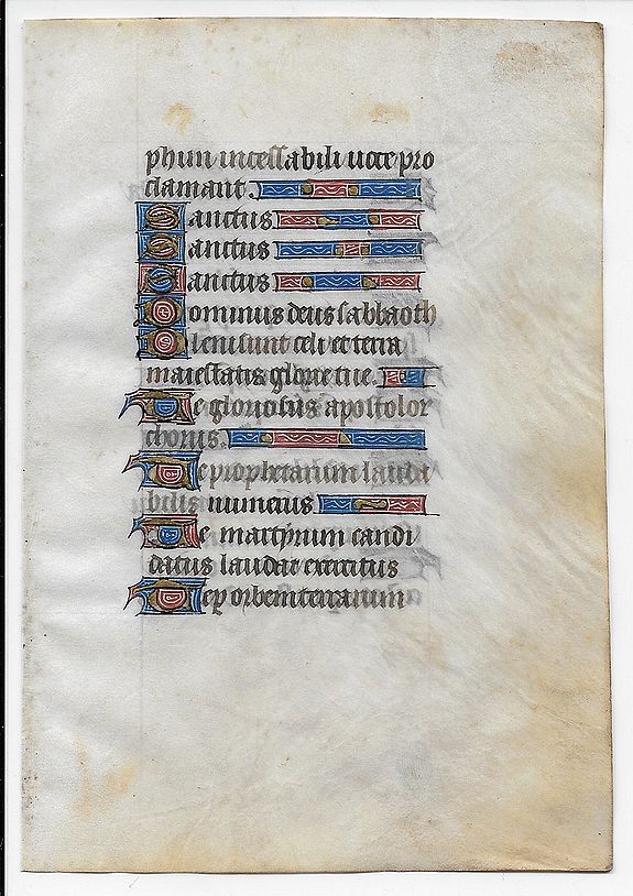 ANONYMOUS., Double-sided illustrated manuscript page from a XV-century Book of Hours on vellum., antique map, old maps