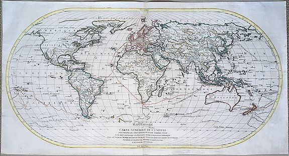 LOTTER, Mathäus Albrecht, Mappemonde ou carte generale de l`Univers ... avec le tour du monde du Lieut. Cook ..., antique map, old maps