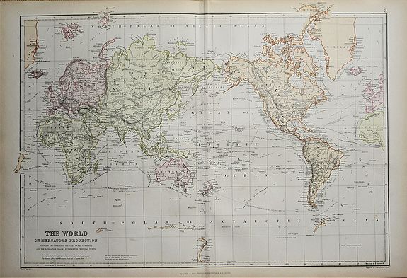 BARTHOLOMEW, John., The World on Mercators Projection. , antique map, old maps