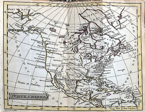 RUSSELL, J. , North America., antique map, old maps
