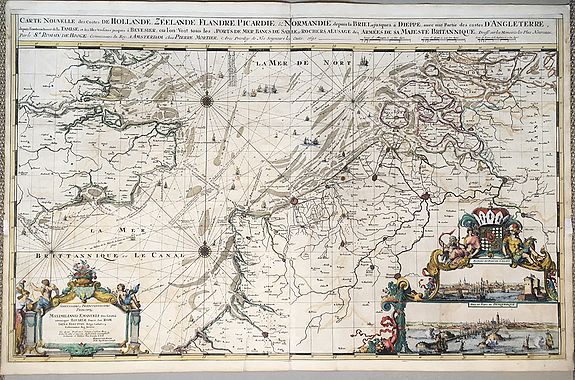 DE HOOGHE, Romeyn / MORTIER, Pierre., Carte Nouvelle des Costes de Hollande, Zeelande, Flandre, Picardie, & Normandie . . ., antique map, old maps