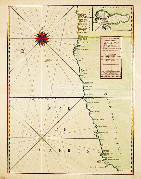 MORTIER, P., Carte Particuliere des Costes de l ' Afrique depuis Cabo Ledi jusques au Cap de Bone Esperance., antique map, old maps
