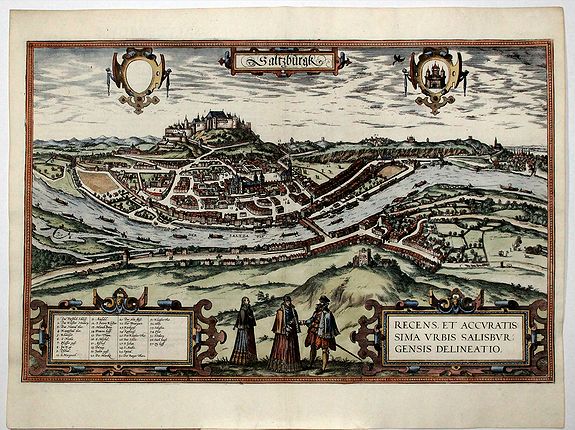 BRAUN, G. / HOGENBERG, F., Saltzburgk, Recens et Accuratissima Urbis Salisburgensis Delineation. (Salzburg), antique map, old maps