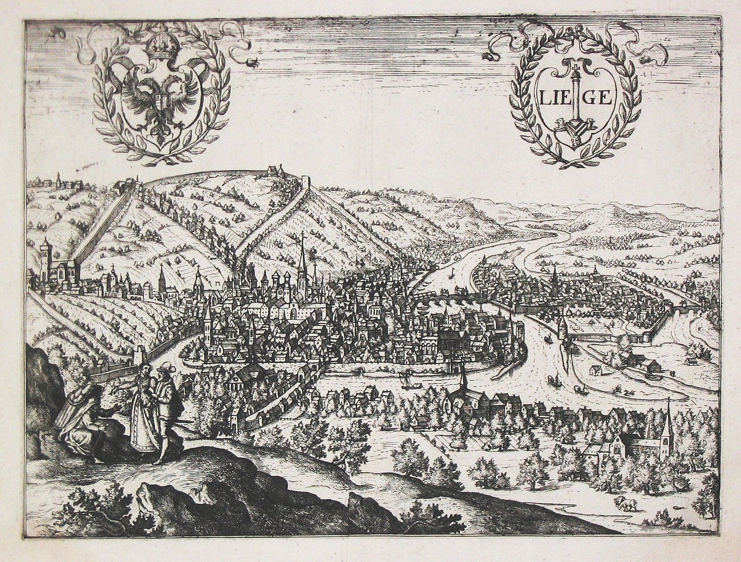 GUICCIARDINI, L., An antique plan of the town of Liege., antique map, old maps