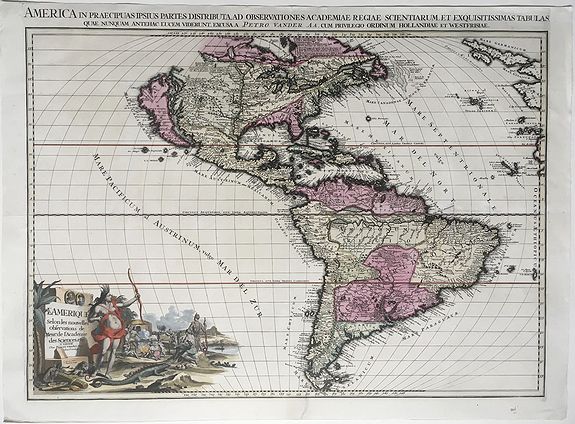 AA, Pieter van der. , America in Praecipuas Ipsius Partes Distributa ad Observationes. . . 1713., antique map, old maps
