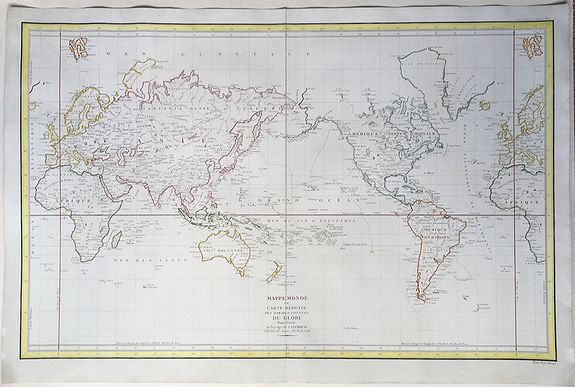 LA PEROUSE, Jean Francois., Mappemonde ou carte reduite des parties connues du globe pour servir au Voyage de La Perouse, fait dans les annees 1785 . . ., antique map, old maps