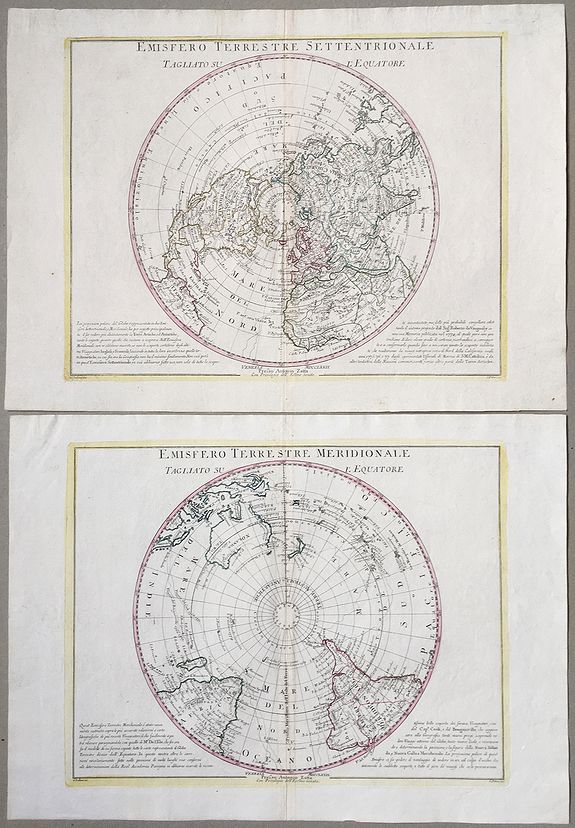 ZATTA, A., Emisfero terrestre Meridionale Tagliato Su l'Equatore & Emisfero terrestre Settentrionale Tagliato su l'equatore., antique map, old maps