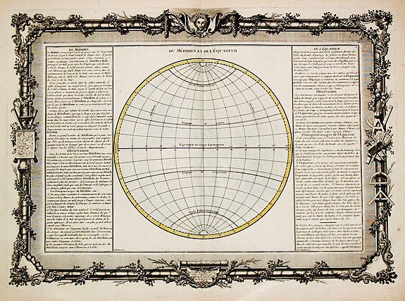 BUY DE MORNAS, C., Chart depicting the division of the earth by means of the equator and the zero meridian./ A chart helping to find the stars in the sky. Two celestial charts by Claude Buy de Mornas. (lot 84239 & 84327, antique map, old maps