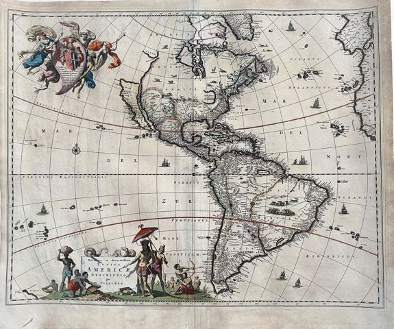 VISSCHER, N., Novissima et Accuratissima Totius Americae Descriptio per N. Visscher., antique map, old maps