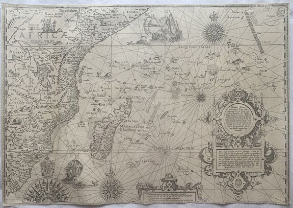 LINSCHOTEN, Jan Huijgen van., Delineatio orarum maritimarum, terræ vulgo indigetatæ terræ do Natal, item Sofalæ, Mozambicæ & Melindæ, insulæque Sancti Laurentii... , antique map, old maps