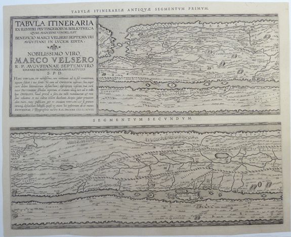 PEUTINGER / JANSSONIUS, J., Tabula Itineraria Ex Illustri Peutingerorum. (the two Western-European segments only, Segmentum Primum, and Segmentum Secundum.), antique map, old maps