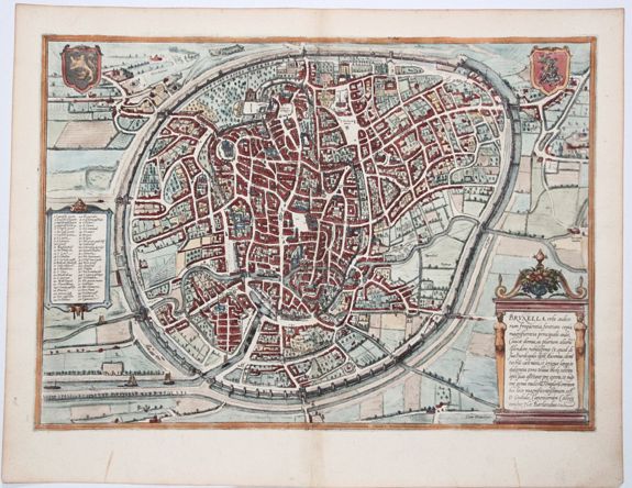 BRAUN, G. / HOGENBERG, F., Bruxella, Urbs Aulicorum Frequentia, Fontium Copia, Magnificentia Principalis Aulae ... (Brussels), antique map, old maps
