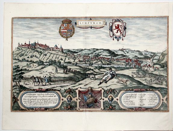 BRAUN, G. / HOGENBERG, F., Lympurch. - Limburgum oppidum Galliae Belgicae, vulgo Lympurch, gallice, Lembor dr. .. (Limbourg), antique map, old maps