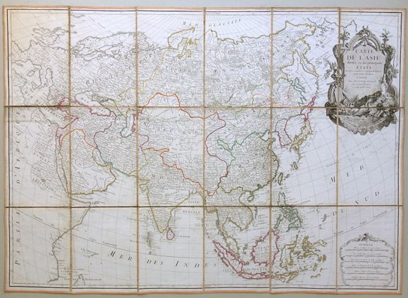 DELAMARCHE, Charles Francois., Carte de l'Asie divisée en ses principaux etats, projettée et assujettie au ciel par M. Bonne, Hydrographe du Roi., antique map, old maps