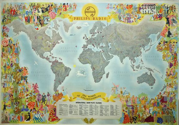 ENSAK, Philips Radio The World of Entertainment., antique map, old maps