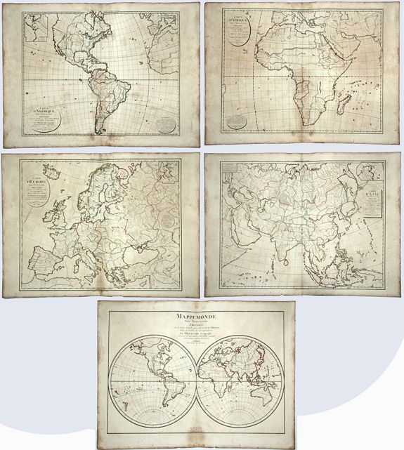 DEZAUCHE, Jean-Claude., Mappemonde pour l'instruction, / Carte d'Europe pour l'Instruction / Carte d'Afrique Pour l'Instruction, / Carte d'Amérique, Pour l'Instruction. / , antique map, old maps