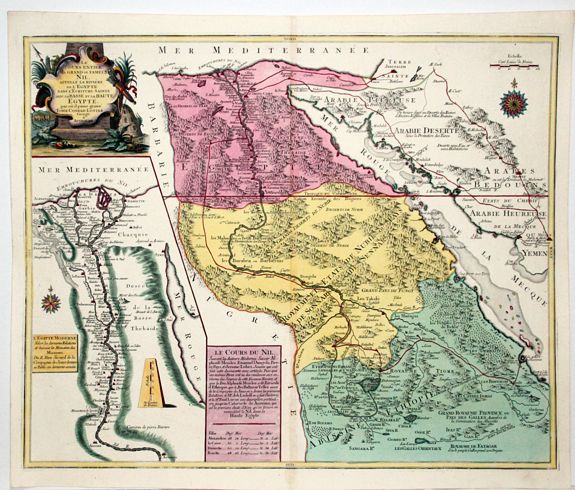 LOTTER, C., Le cours entier du grand et Fameux Nil. . .Egypte. . ., antique map, old maps