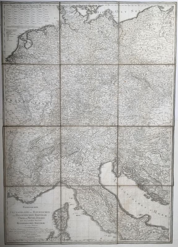 SOTZMANN, D.F., Generalkarte von Deutschland, der Batavischen und Helvetischen Republik, Ober- und Mittel-Italie. . ., antique map, old maps