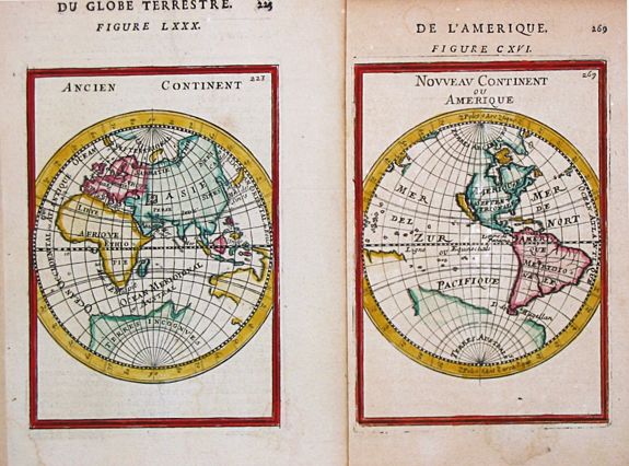 MALLET, Alain Manneson., Nouveau Continent ou Amerique. / Ancien Continent, antique map, old maps