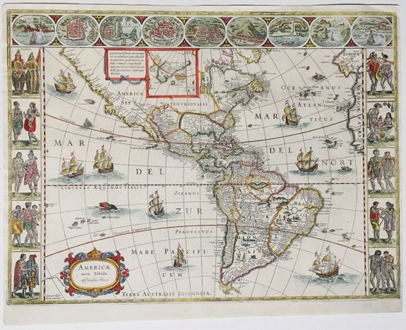 BLAEU, Willem., Americae Nova Tabula., antique map, old maps
