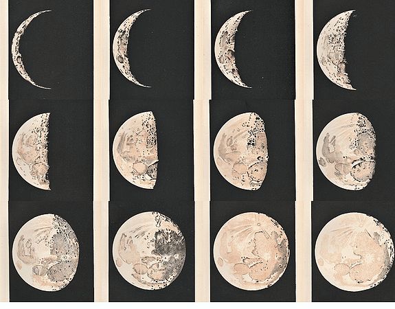 BALL, Sir Robert Stawell., A complete set of lithographs the 12 Stages of the Moon., antique map, old maps