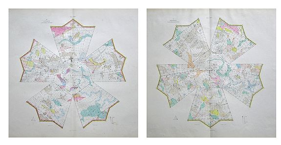 PROCTOR, Richard A., Two 19th century charts of the Constellations the North and Southern Hemispheres., antique map, old maps