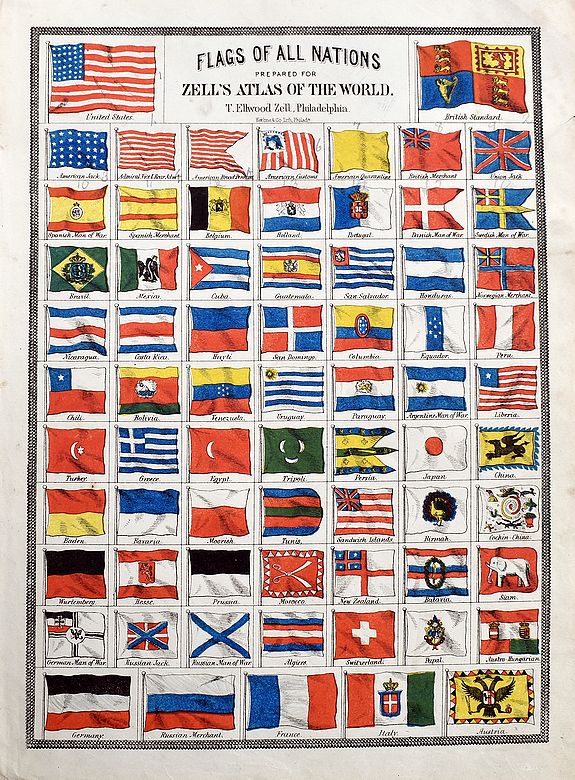 ZELL, T. E., Flags of all Nations prepared for Zell's Atlas of the World., antique map, old maps