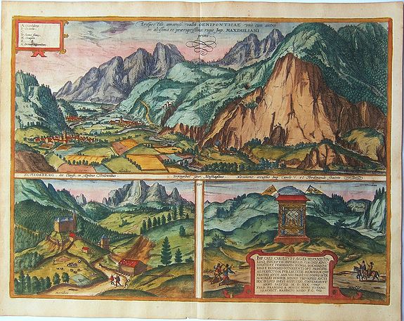 BRAUN, Georg / HOGENBERG, Frans., Inn Valley. , antique map, old maps