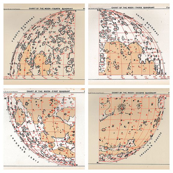 BALL, Sir Robert Stawell., Chart of the Moon in Four Quadrants. , antique map, old maps