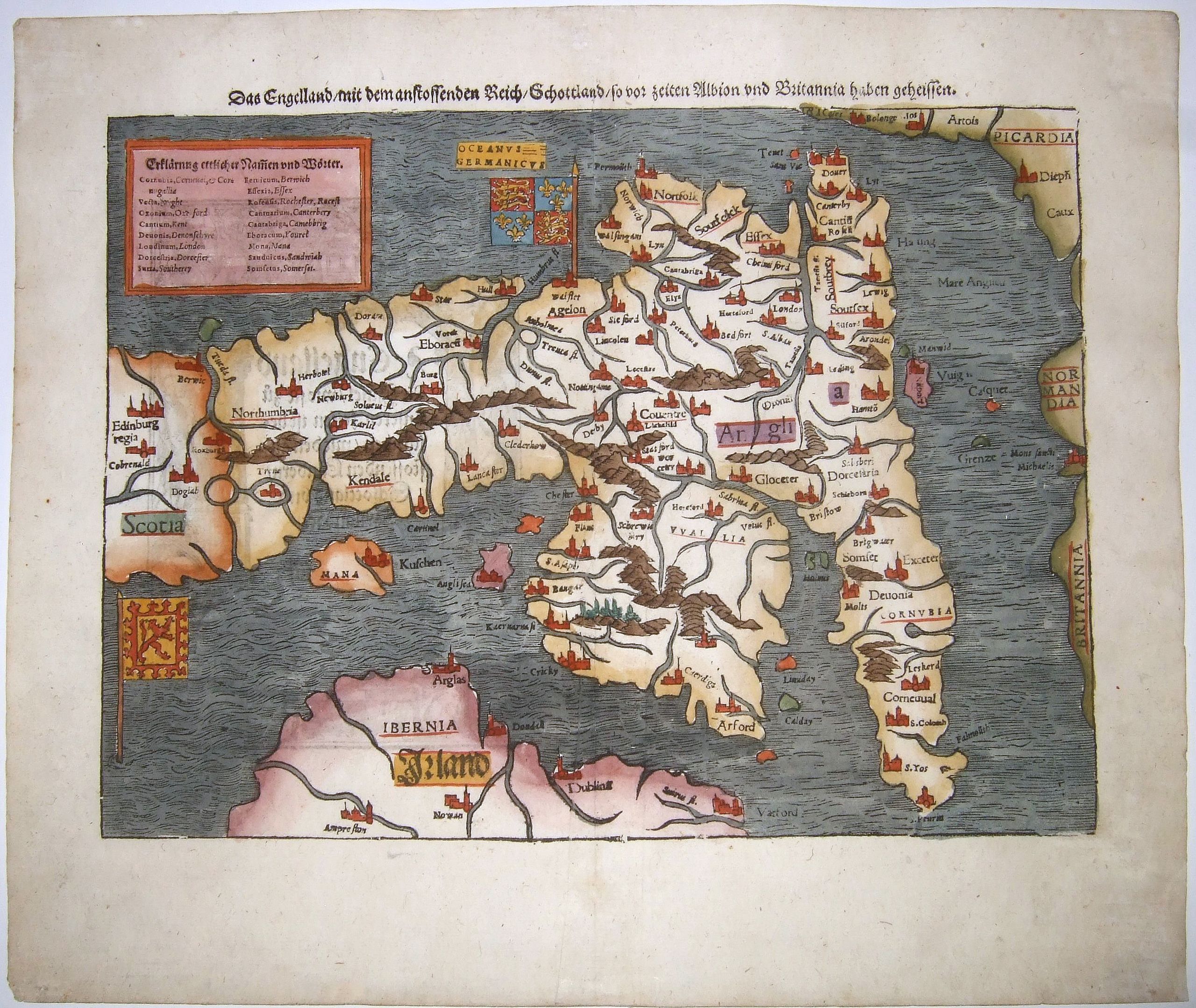 MÜNSTER, Sebastian., Das Engelland, mit dem anstossenden Reich Schottland. . . Britannia. . ., antique map, old maps