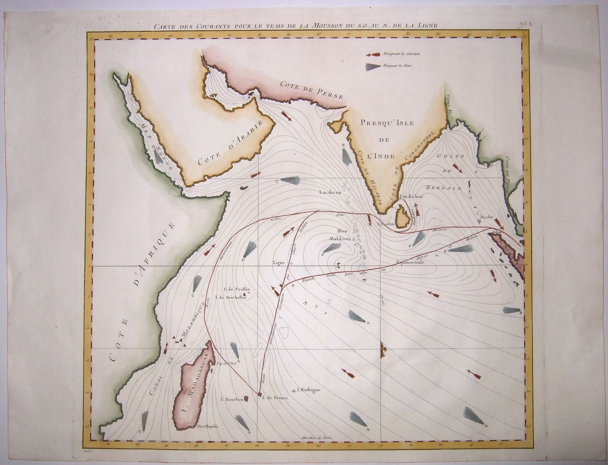 DE GRENIER, Vicomte., CARTE DES COURANTS POUR LE TEMS DE LA MOUSSON DU S.O. AU N. DE LA LIGNE., antique map, old maps