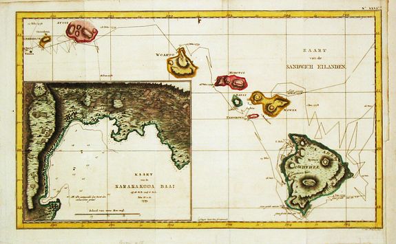 COOK, James., Kaart van de Sandwich eilanden. , antique map, old maps