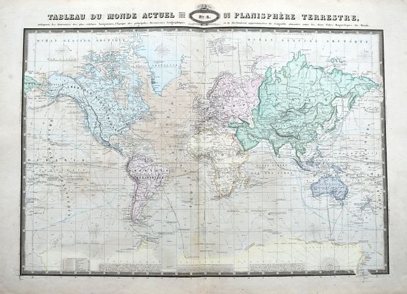 GARNIER, F., Tableau Du Monde Actuel Ou Planisphere Terrestre, indiquant les Itineraires de plus celebres Navigateurs. . ., antique map, old maps