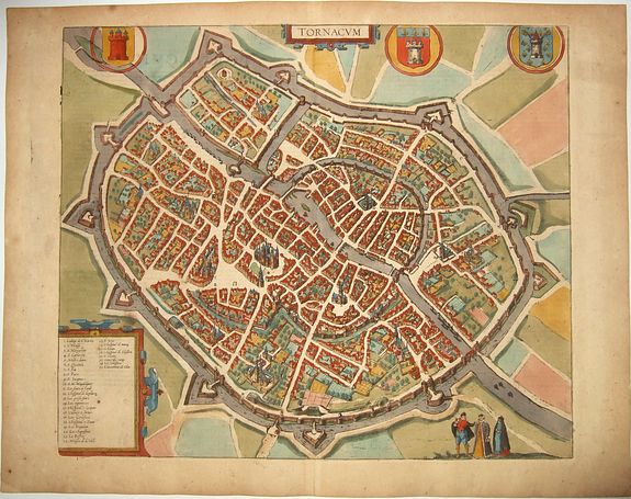 BRAUN & HOGENBERG., TORNACUM (Tournai, Belgium)., antique map, old maps