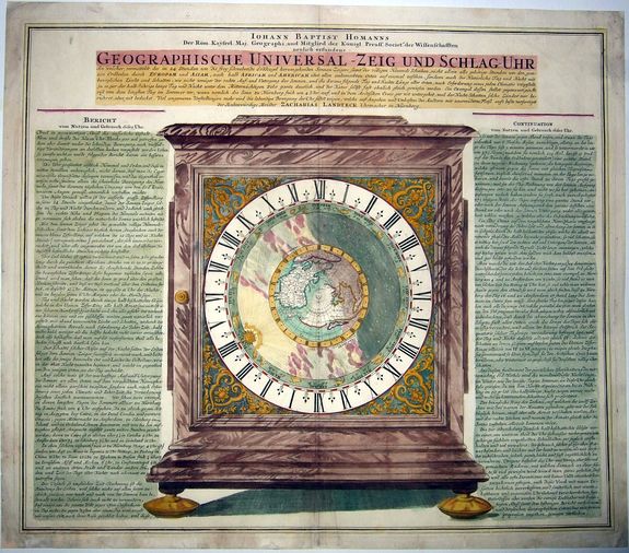 HOMANN, Johann Baptiste., GEOGRAPHISCHE UNIVERSAL - ZEIG UND SCHLAG - UHR. , antique map, old maps