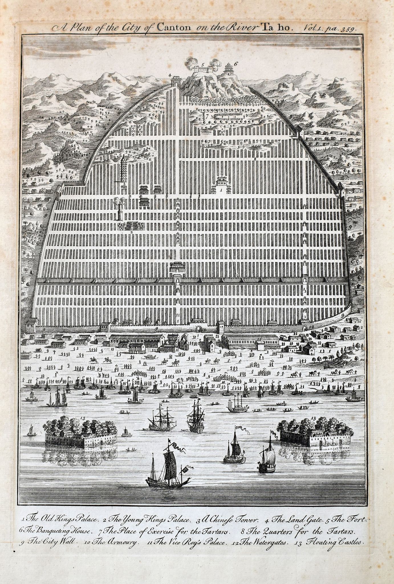 BOWEN, E., A Plan of the City of Canton on the River Ta ho., antique map, old maps